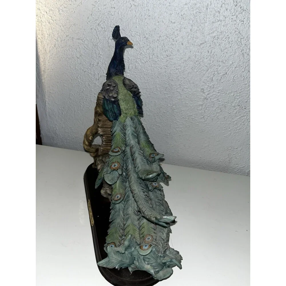 Vintage 'Gift of Time' Peacock Figurine on Wood Base